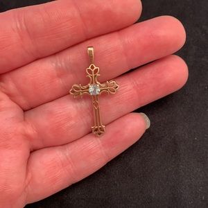 ❌TRADED!!❌ Filigree 10K Cross Charm Pendant with Aquamarine